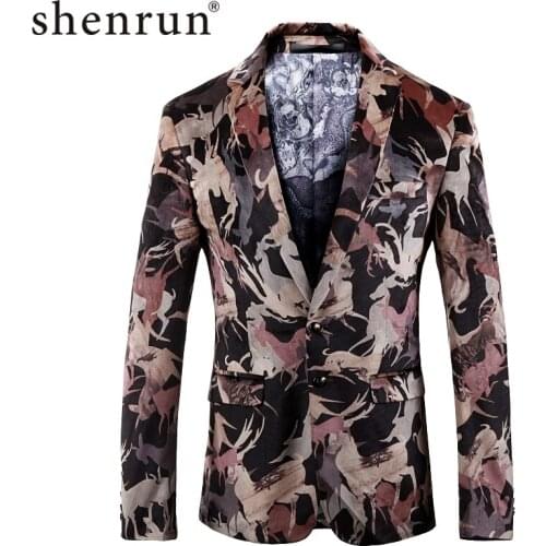Shenrun Men Blazers Fashion Floral Print Suit Jacket Slim Fit High Quality Stage Dress Singer Host Costumes Casual Blazer Jacket