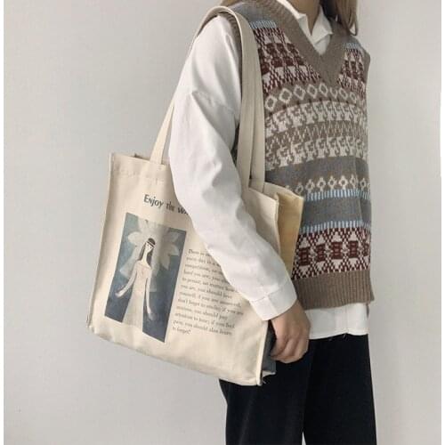 Painting Shopping Bag Large Ladies Canvas Shoulder Bags Tote Shopper Eco Reusable Bag Cotton Cloth Handbag for Women 2020 Beach