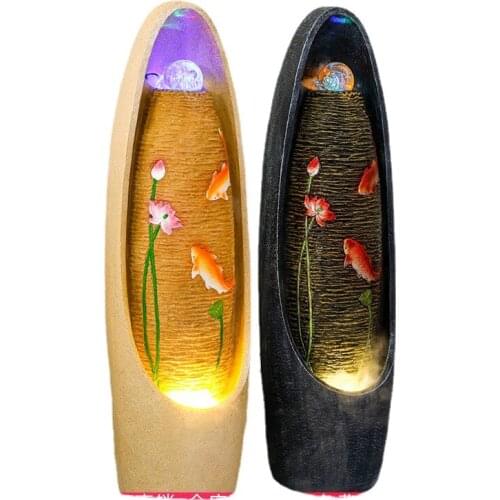 TT Light Luxury Water Landscape Fountain Fortune Opening Gift Fengshui Wheel Humidifier Home Decoration Living Room Floor Stand