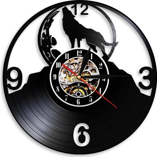 Howling Wolf Art Decorative 3D Wall Clock Watch Forest Wild Animal Vinyl Record Wall Clock Modern Design Wall Art Decor