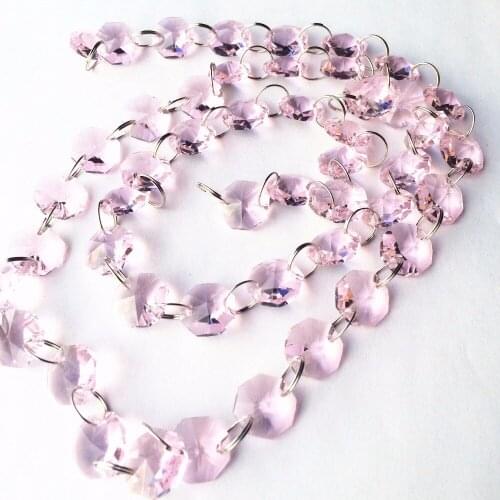 Top Quality 33FT Beautiful Pink Crystal Glass Octagon Beads Garland Strands For Wedding & Christmas Party Event Decoration