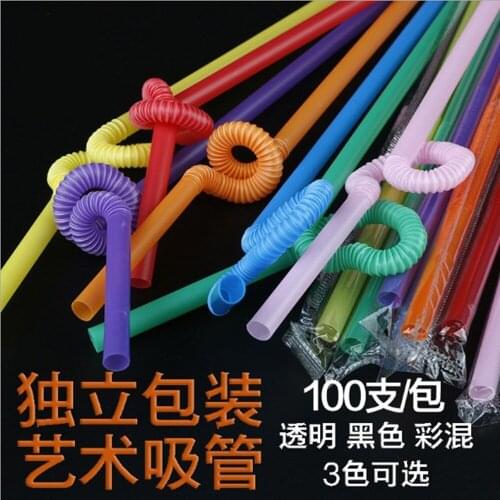 100pcs Bright Colorful Plastic Bendable Drinking Straws Flexible Disposable Beverage Straws Wedding Mixed Colors Dispette