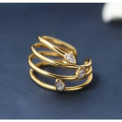 SLJELY Fine Real S925 Sterling Silver Multi-Hoop Sliding Ear Cuff with Pear Shaped Stones 1pc Non Pierced Clip Earring for Women