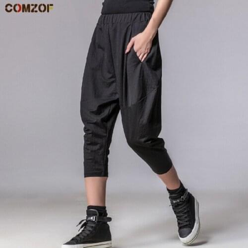 Personality women harem pants black streetwear elastic waist summer wide leg fashion trousers womens hip hop pantalon femme