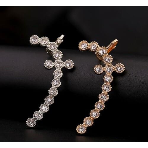 ZLDYOU High Quality Big Zircon Ear Cuff Women Jewelry Fashion Full Crystal Earcuffs Girl Gift Cross Rhinestones Clip Earrings