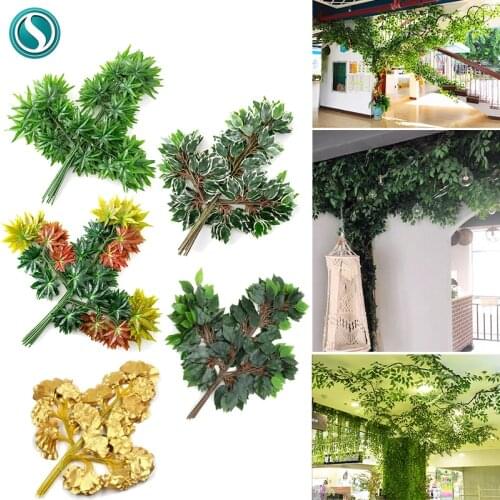 12pcs Garden Outdoor Artificial Plants Decoration Green Banyan Tree Fake Leaves Home Wedding Party And Holiday DIY Hanging Decor