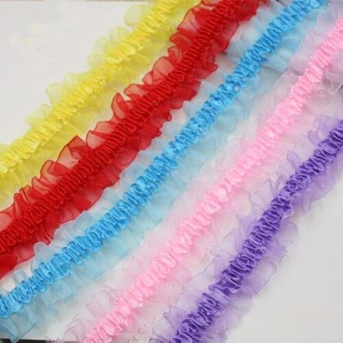 2YD 4cm Double-layer Webbing Pleated Lace Elastic Hair Tie Childrens Headdress Decoration Headband Elastic Lace