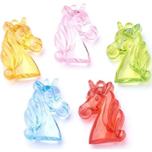 Tranparent Unicorn Acrylic Pendants Mixed Color of random 49x30.5x15mm Hole 3mm about 45pcs/500g