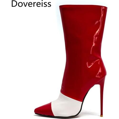 Dovereiss Fashion Womens Shoes Winter new Sexy Elegant Zipper white Pointed toe Short boots Concise Mature 34-47