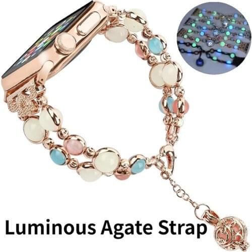 Luminous Agate Strap for Apple Watch Band Apple Watch 5 4 3 Band 40mm 44mm Iwatch Band 5 4 3 42mm Woman Pearl Bracelet Belt