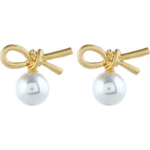 CRLEY Women Elegant Pearl Earrings Gold Color Bowknot Metal Dangle Big Fresh Water Pearl Elegant 2019 Brand New Designed Earring