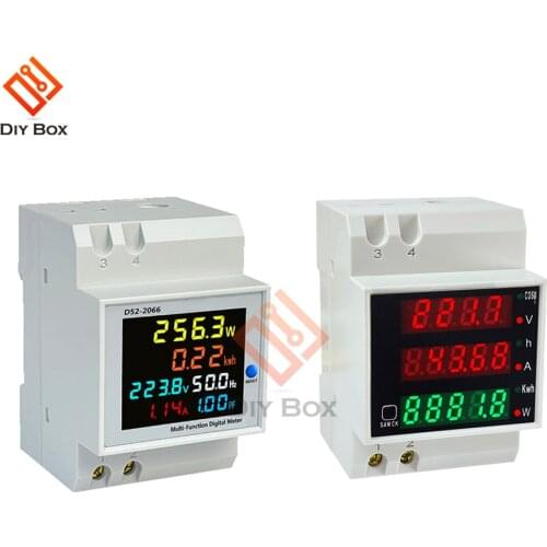 D52-2047 DIN-rail Multi-function Digital Meter AC 80-300V 0-100A Active Power Factor Electric Energy Ammeter Voltmeter D52-2066
