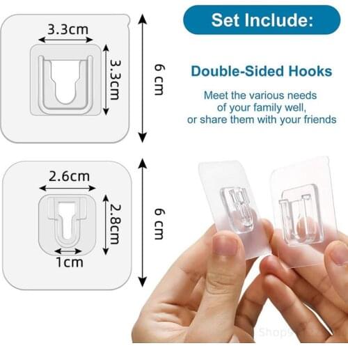 10Pair Double-Sided Adhesive Wall Hooks Hanger Strong Transparent Silver Hook Suction Cups Storage Wall Holder Kitchen Organizer