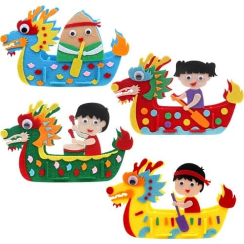 DIY Kids Manual Dragon Boat 3D Model Children handmade Boat Race Toys Children non Woven Clothing Preschool Arts Educational Toy