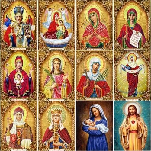 DIY Religion 5D Diamond Painting Full Round Drill Cartoon Diamond Embroidery Cross Stitch Kits Mosaic Wall Art Home Decor Gift