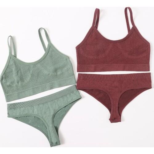 Women Bra and Thong Sexy Lingerie Bra Crop Top Brassiere Female G-String Seamless Underwear U Back Unlined Bra and Panty Set