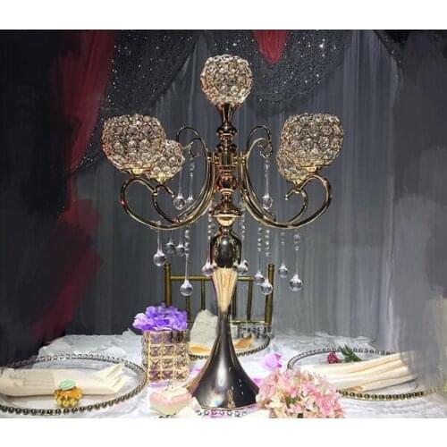 Elegant Wedding Crystal Centerpiece Table 5 arms Candelabra candle holder candelabrum with crystal drops