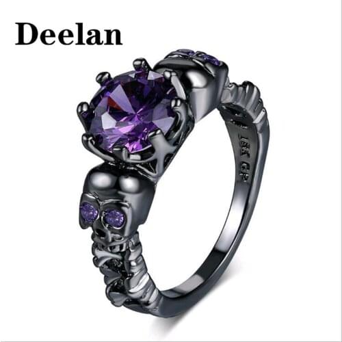 DEELAN Vintage Style Skeleton Finger Round Ring Skull For Women Black Gold Color Purple Crystal CZ Fashion Retro Rings Jewelry