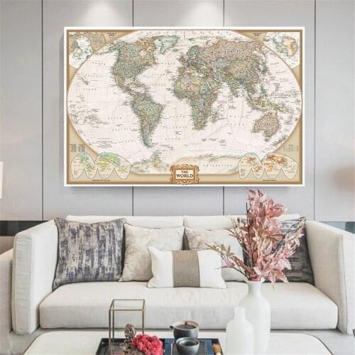 The World Retro Map Detailed Political Map Wall Art Poster Vintage Canvas Painting School Supplies Living Room Home Decoration