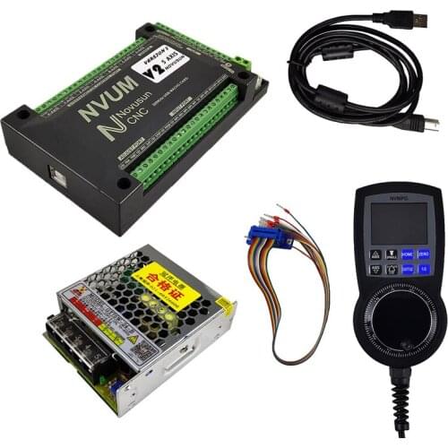 CNC Mach3 NVUM Controller + NVMPG Mach3 Handwheel with USART port instead of general port6 Axis MPG For DIY CNC Router+75W power