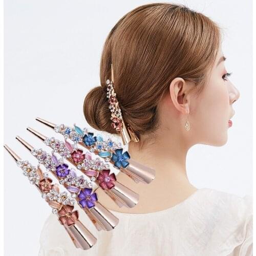 Korean version of flower crystal horn hairpin alloy duckbill ponytail hairpin female fashion hairpin jewelry
