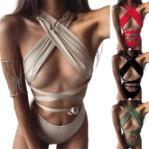 4 Colors Newest Arrival Women Summer Halter Sexy Bathing Suit Ladies Criss-cross Beach Swimsuits for Vacation Holiday Outfits