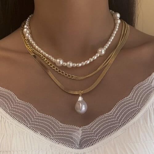 DIEZI Fashion Baoque Imitation Pearl Snake Clavicle Chain Necklace Trendy Water Drop Beads Choker Necklaces For Women Jewelry