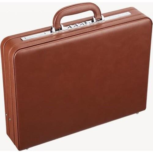 Mens Laptop Briefcase Business Notebook Brief Case Genuine Leather Cowhide Password Case Brown/Black