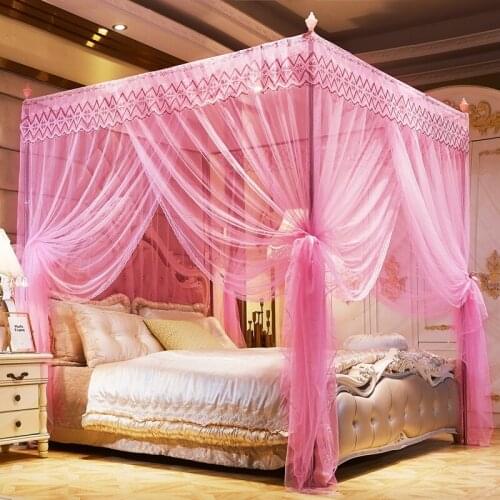 New Pink Quadrate Mosquito Net Palace Netting With Iron Tube Frame Romantic Lace Light Yellow Blue Three-Door Moustiquaire 1.8M