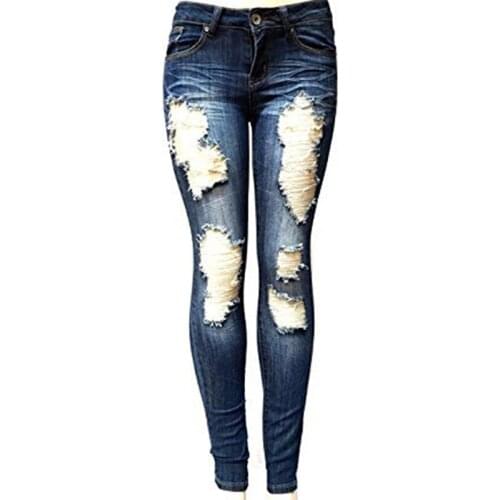 2021 Newest Hot Womens Stretch Skinny Ripped Hole Washed Denim Jeans Female Slim Jeggings High Waist Pencil Pants Trousers