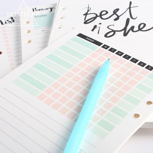 New cute 6 hole binder spiral notebooks replacement inner paper core stationery:4 kinds:monthly weekly planner,list,account A5A6