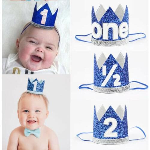 Newborn Infant Toddler Baby Girl Boy Half 1/2 First Second Birthday Crown Party Cake Party Hats Headband Props