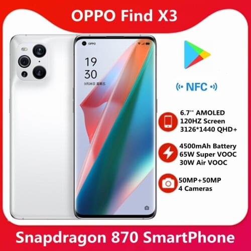 Original OPPO Find X3 5G Smart Phone Snapdragon 870 6.7'' 120Hz 3146*1440 QHD+ AMOLED Screen 4500mAh 65W Super Charge 50MP+50MP