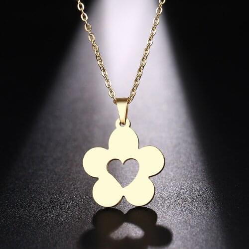DOTIFI Stainless Steel Necklace For Women Heart Of Petals Gold And Silver Color Pendant Necklace Engagement Jewelry