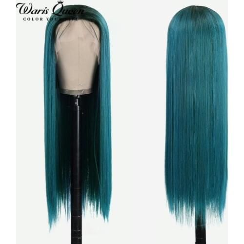 Straight Lace Front Wig Synthetic Natural Hair Ombre Green Cosplay 26Inch Heat Resistant 13X4X1 T Part HD Frontal Wigs For Women