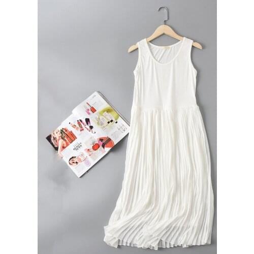 New Spring Summer Pleated Chiffon Dress Long Camisole Base Nightdress Modal Stitching Nightgown Women Loose Homewear Vestidos