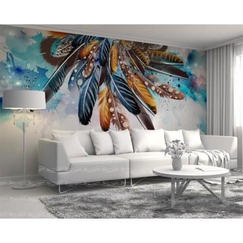 Beibehang Custom Wallpaper Picture Fashion Color Feather Art Retro American Living Room Bedroom TV Sofa Background 3d wallpaper