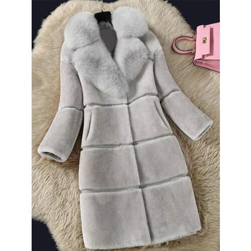 Luxury Winter Faux Fur Coat Women Thick Long Jacket 2020 Fashion Women Fake Fox Fur Collar Outerwear Women Warm Faux Fur Coat