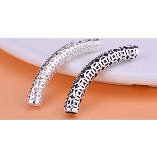 S925 sterling silver retro elbow Thai silver hollow copper pipe handmade DIY beaded material braided accessories