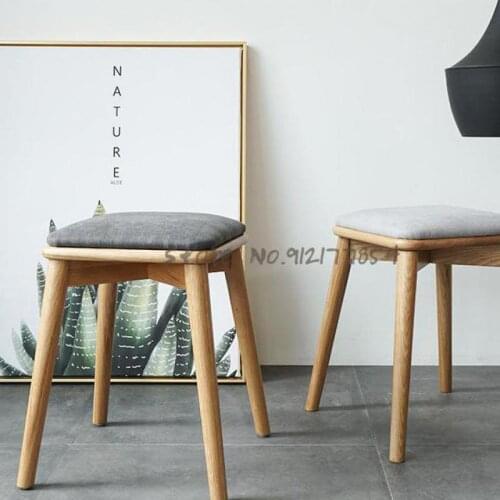 Nordic Solid Wood Thick Fabric Small Stool Creative Simple Fashion Japanese Dining Stool Makeup Shoe Changing Stool