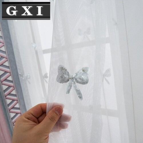 GXI Butterfly Sheer Curtain for Living Room Girls Tulle Curtains Sequins Bow-knot Decor Window Treatment