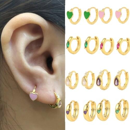 Aide 2021 Trend Heart Water Drop Zircon Enamel Huggie Earrings With Charm 925 Sterling Silver Earrings Hoops For Girls Women