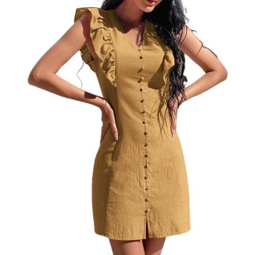 New Summer Women Elegant Dress Solid Color Office Lady A-line Lacework Cuff V Neck Casual Mini Dresses Party