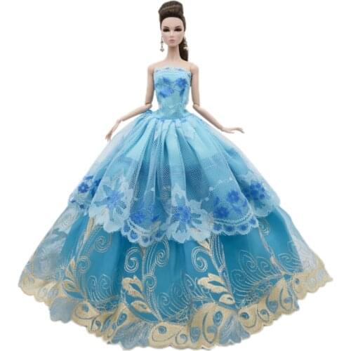 1/6 Off Shoulder Blue Floral Lace Fairy Dress Dolls Outfits For Barbie Clothes Princess Wedding Party Gown 11.5" Accessories Toy