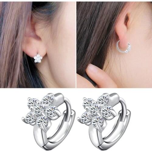 1pair Elegant Silver color Snowflake Shape Ear Hoop Earrings Female Charm Jewelry Gifts Drop Shipping EAR-0679