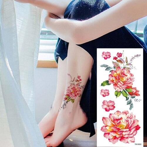 1 piece flash henna tattoo fake temporary tattoos stickers sexy rose peony flowers arm shoulder tattoo waterproof women on body