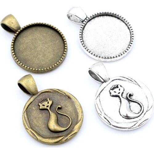 10pcs 20mm Inner Size Antique Silver Colour Black Bronze Rose Gold Color Cat Style Cabochon Base Setting Charms Pendant