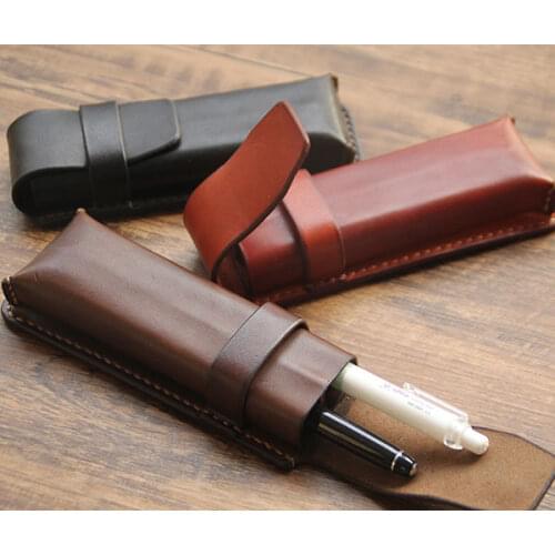 100% Genuine Leather Pen Pouch 1 hole Pencil Bag case holder Vintage Cowhide Leather Handmade Creative Office Stationary 1282A