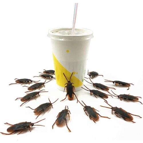 D7WF 12Pcs Lifelike Cockroaches Toy Halloween Gadget Gags Practical Jokes Toys Plastic Bugs