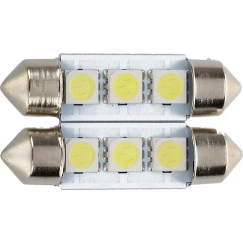 2x C5W 3 LED SMD 5050 36mm Xenon White Bulb plate shuttle Festoons dome ceiling lamp car light